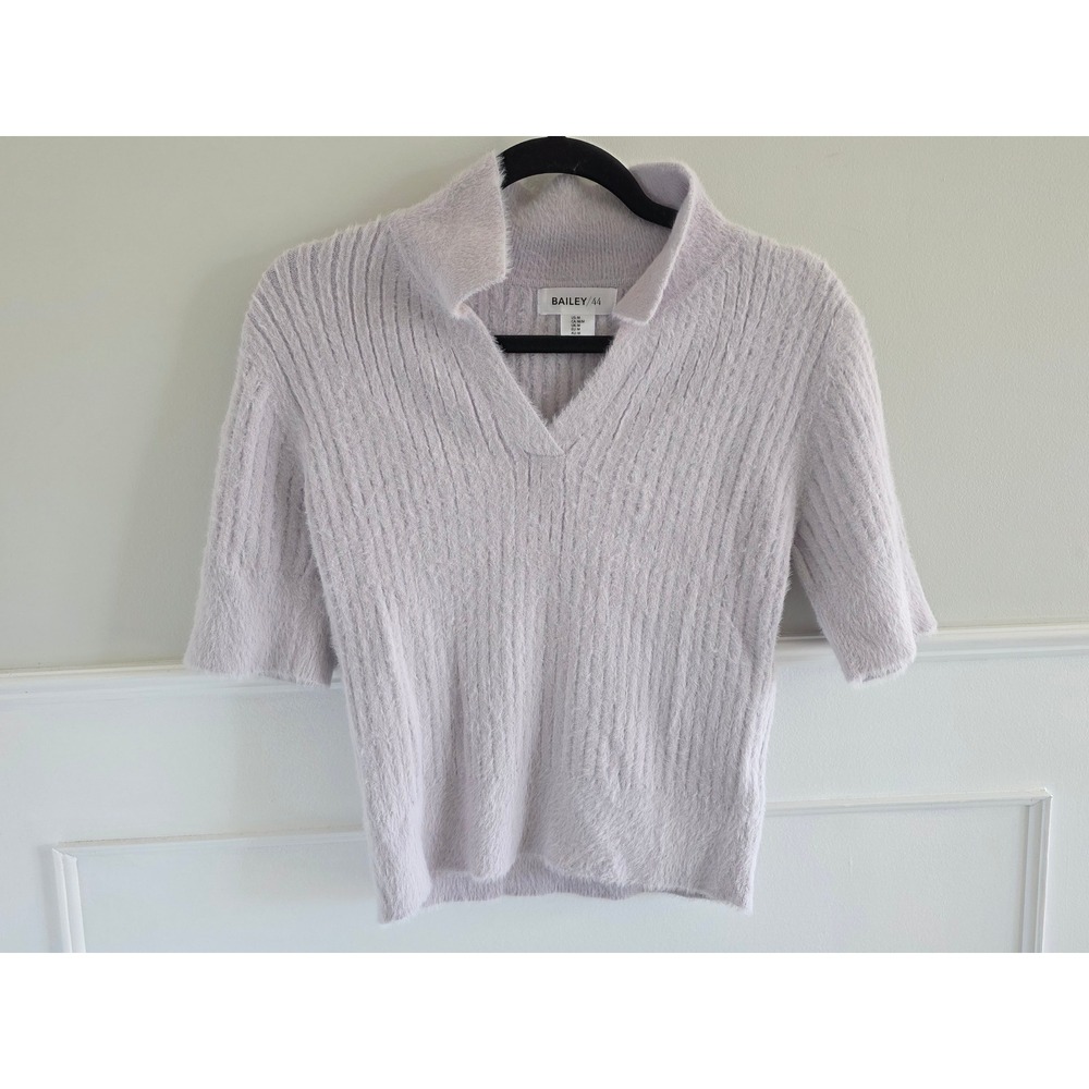 Bailey 44 Womens Lavender Fuzzy Eyelash Knit Ribbed Split Neck Sweater Medium